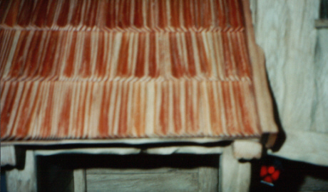 ACHTUNG - Die Dachleisten 20 x 5mm an den Dachseiten nicht vergessen, dann mit einer Rundraspel drei gleichm&auml;ssige kegelf&ouml;rmige Vertiefungen pro Dachschindel einarbeiten, um ein Wellenprofil zu erzeugen, alle Dachschindel, sind in der zweiten Reihe jeweils um die H&auml;lfte der Breite versetzt     ( siehe auch Bild Nr. 18 ).